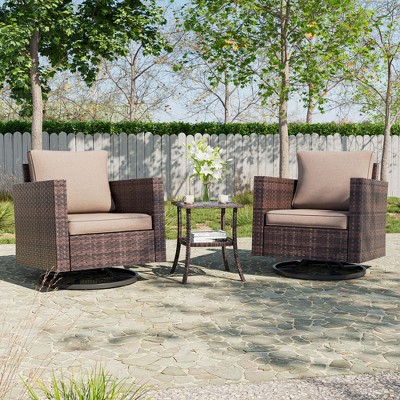 Sonkuki 3-Piece Patio Chair Set Swivel Rocking Chair Set Side Table Suiting Backyard, Poolside and Patio