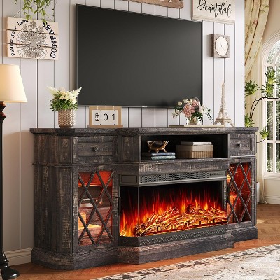 70" Bevel Farmhouse TV Stand with 36" 3-Sided Glass Fireplace