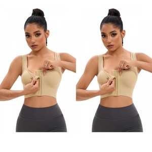 INSPIRE CHIC 2 Pcs Women's Front Closure Full Support Workout Wirefree Padded Sports Bras - 1 of 4