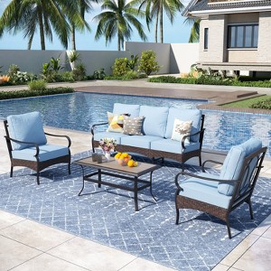 Captiva Designs 4pc Extra Large Metal and Rattan Outdoor Patio Conversation Set with Coffee Table - 1 of 4