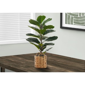 Monarch Specialties Artificial Plant  Tall Fiddle Tree Indoor Faux Fake Floor Greenery Potted Real Touch Decorative Green Leaves Beige Woven Basket - 1 of 4
