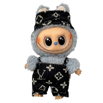 Designer Fabric Overalls with Matching Headband for 17.5 cm Labubu Dolls