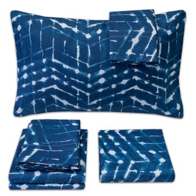 Monroe King Blue and White Geometric Microfiber Sheet Set