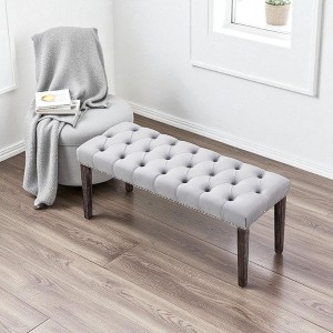 Mshliw Velvet Upholstered Tufted Bench Ottoman, Elegant Dining Bench Bedroom Footrest Accent Bench with Wooden Legs for Entryway or Living Room - 1 of 4