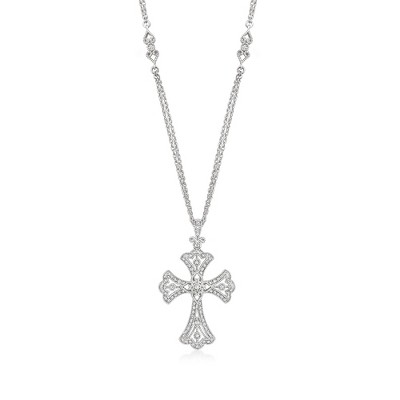 Ross-Simons 0.25 ct. t.w. Diamond Cross Pendant Necklace in Sterling Silver