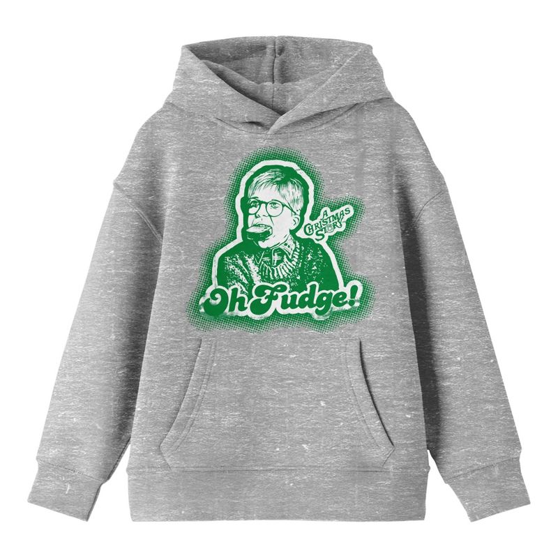 Bioworld A Christmas Story "Oh Fudge" Ralphie with Soap in Mouth Youth Heather Gray Graphic Hoodie, 1 of 4