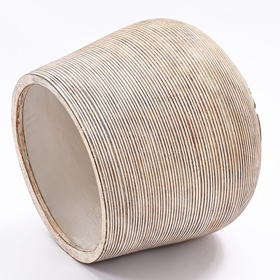 Distressed Tan and White Ribbed Round Planter