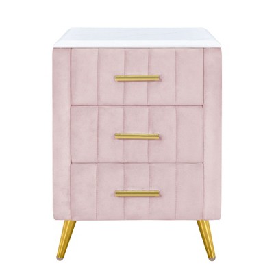 NicBex 16.3 inch Wide Nightstand with 3 Drawers,Modern Side Table with Metal Legs and Handles,Bedside Table for Bedroom,Living Room,Pink/Beige