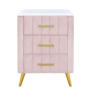 NicBex 16.3 inch Wide Nightstand with 3 Drawers,Modern Side Table with Metal Legs and Handles,Bedside Table for Bedroom,Living Room,Pink/Beige - 1 of 4
