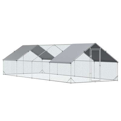 PawHut Large Metal Chicken Coop, Walk-in Poultry Cage Galvanized Hen Playpen House with Cover and Lockable Door for Outdoor