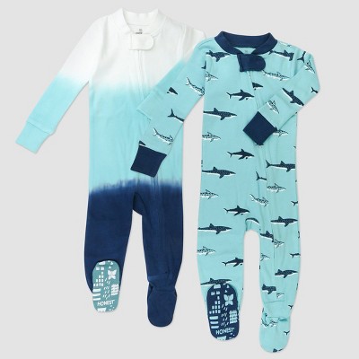 Honest Baby Boys' 2pk Sharks Organic Cotton Snug Fit Footed Pajama - 12M