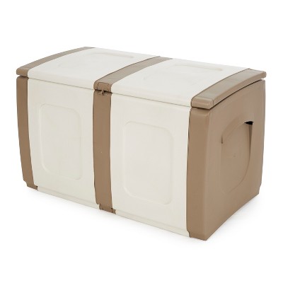 Homeplast Regular 52.83 Gallon Capacity Indoor Outdoor Heavy Duty Plastic Deck Box Storage Trunk for Pillows, Patio Cushions, & Firewood, Beige/White