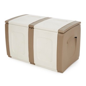 Homeplast Regular 52.83 Gallon Capacity Indoor Outdoor Heavy Duty Plastic Deck Box Storage Trunk for Pillows, Patio Cushions, & Firewood, Beige/White - 1 of 4
