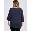 Women's Plus Size Crew Neck Waist Pleated 3/4 Sleeve Asymmetric Hem Casual Loose Fit Blouses - GRACE & GRANDEUR - 3 of 4