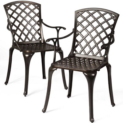 Tangkula 2 PCS Cast Aluminum Dining Chair Arm Seat Outdoor Patio Bistro Chair Solid