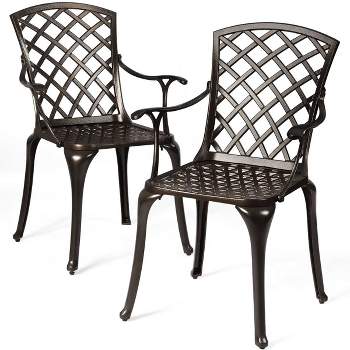 Tangkula 2 PCS Cast Aluminum Dining Chair Arm Seat Outdoor Patio Bistro Chair Solid