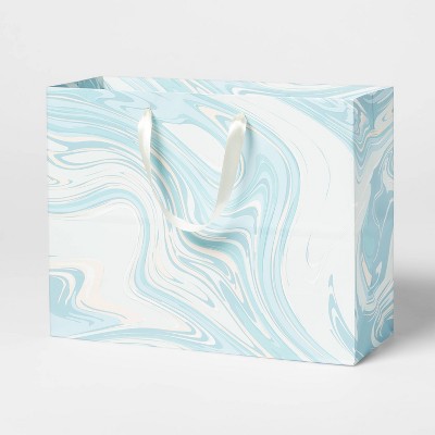 10.25"x12.75"x0.2" Marble Pattern Light Blue Large Gift Bag - Spritz™