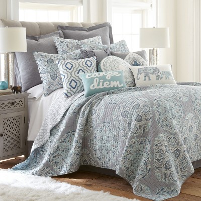 Tania Quilt And Pillow Sham Set, Teal And Grey Bedding Sets