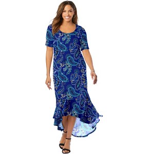 Jessica London Women's Plus Size Stretch Knit Flounce Hem Maxi Dress - 1 of 4