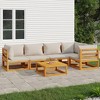 vidaXL 6-Piece Patio Lounge Set with Light Gray Cushions, Solid Acacia Wood, Outdoor Seating Arrangement, Modular Design, Includes Coffee Table - 2 of 4