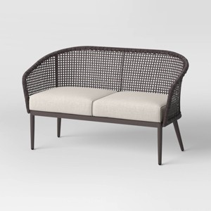 Weybridge Wicker Weave Outdoor Patio Loveseat - Threshold™: Rust-Resistant with Cushions - 1 of 4