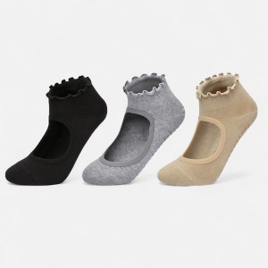 Anna-Kaci Women's 3-Pack Non-Slip Ballet Cut Ankle Socks with Ruffled Trim and Grip Soles for Yoga or Daily Wear - 1 of 4