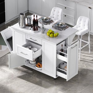 Rbied Wood Kitchen Cart with Tilt Trash Can Cabinet, Pull Out Cabinet Organizer, Drop Leaf, 2 Drawers - 1 of 4