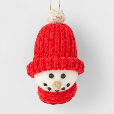 Knit Snowman Head Christmas Tree Ornament Red - Wondershop™