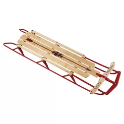 Paricon Flexible Flyer Metal Runner Steel and Wood 54 Inch Long Snow Slider Sled with Steering Bar and Triple Knee Construction, Red