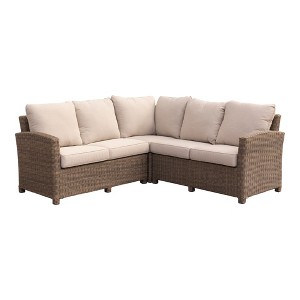 Courtyard Casual Capri Sectional Includes One Left Loveseat, One Right Loveseat, One Corner Chair  Solution Dyed Acrylic with EverBloc DWR Treatment - 1 of 4
