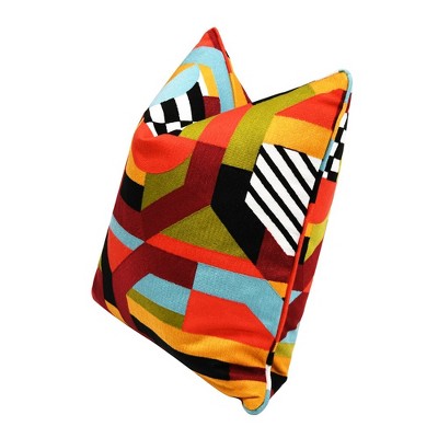 Colorful Geometric Embroidered 20" Square Throw Pillow with Feather Insert