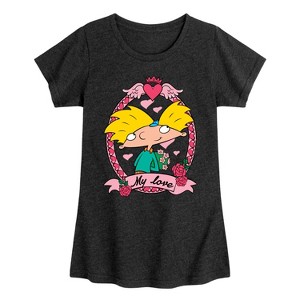 Girls' - Hey Arnold! - Valentine's My Love Fitted Short Sleeve Graphic T-Shirt - 1 of 4