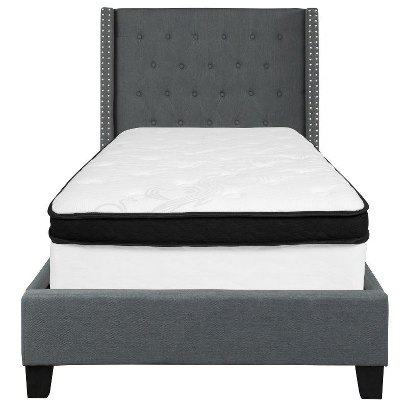 Flash Furniture Riverdale Twin Size Tufted Upholstered Platform Bed in Dark Gray Fabric with Memory Foam Mattress, 4 of 5