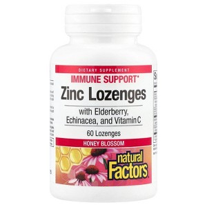 Natural Factors Zinc Lonzenges, With Elderberry, Echinacea & Vitamin C, Honey Blossom, 60 Lozenges - 1 of 4