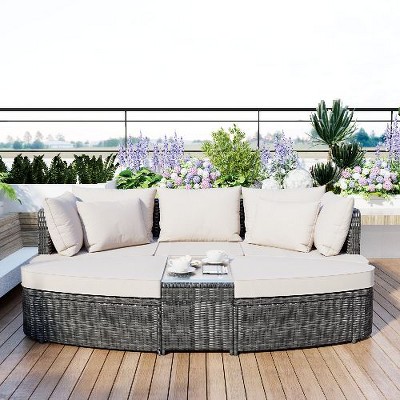 Sapphtopaz 6-Piece Outdoor Patio Sofa Set, Outdoor Sofa Set, PE Wicker Rattan Separate Seating Group with Coffee Table, Modular Round Sectional Sofa
