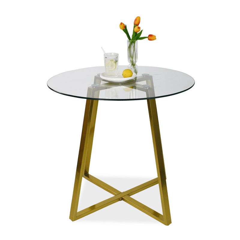 32" Hana Tempered Glass Top Modern Round Dining Table Gold 4 Point/Leg-The Pop Maison, 3 of 7