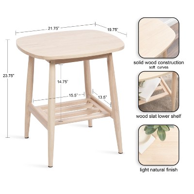 Natural Light Wood Rectangular Side Table with Storage Shelf