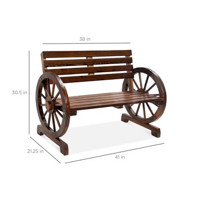 Rustic Brown Fir Wood Wagon Wheel 2-Person Bench