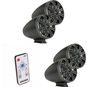 Kicker ( 2 Pair ) KMFC8 8" Flat Mount Loaded Marine Wake Towers with 46KM84L Speakers - Charcoal Grills with Black Enclosures ( Includes LED Remote ) - 1 of 4