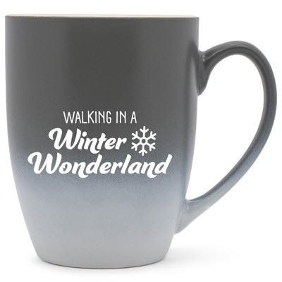 Elanze Designs Walking In A Winter Wonderland Two Toned Ombre Matte Gray and White 12 ounce Ceramic Stoneware Coffee Cup Mug