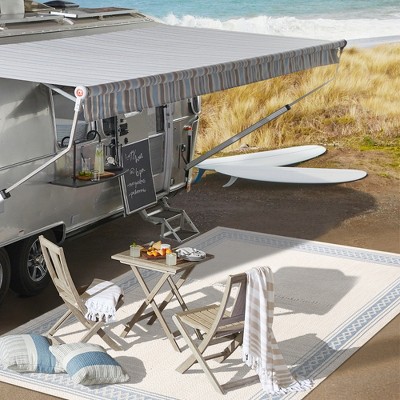 Lucia Cream and Blue Diamond Border Indoor/Outdoor Rug