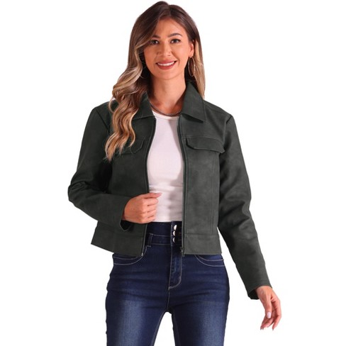 Allegra K Women s Faux Leather Zip Up Long Sleeve Vintage Moto Biker Jackets Black Small Target