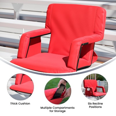 Extra Wide Red Reclining Stadium Chair with Backpack Straps