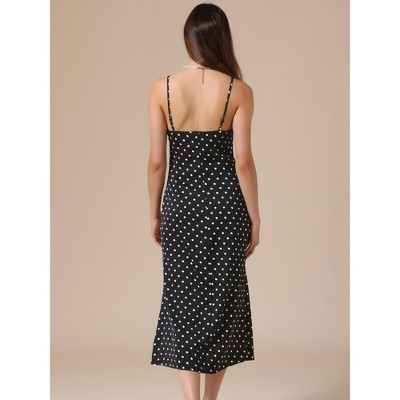 Женские платья INSPIRE CHIC Women's Polka Dots Summer Sleeveless V Neck Spaghetti Straps A-Line Maxi Dresses Small Black — фото 3
