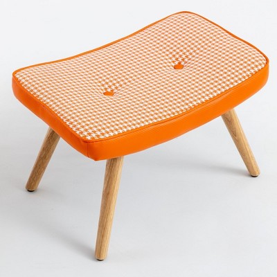 Wooden Step Ottoman with Square Cushion and Non-Slip Pad for Bedroom, Living Room and Kitchen