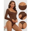 Allegra K Women's Long Sleeve Slim Fit Stretchy Square Neck Leotard Jumpsuit - 3 of 4
