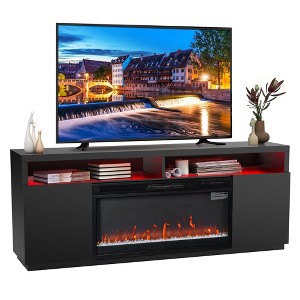 Parrot Uncle 68 in. Freestanding Fireplace TV Stand for TVs Up to 75 in. with 36 in. Electric Fireplace Insert in Black - 1 of 4