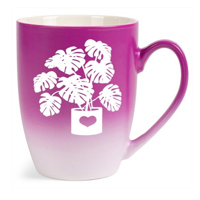 Elanze Designs Botanical Foliage Nature Coffee Cup Mug 12 Ounce Ceramic With Ombre Gradient Elegant Minimalist Monstera in Heart Planter Silhouette