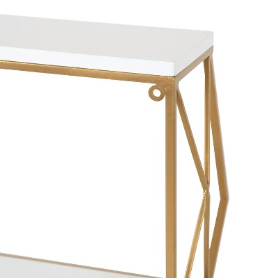 24.5" White and Gold Metal Geometric Wall Shelf