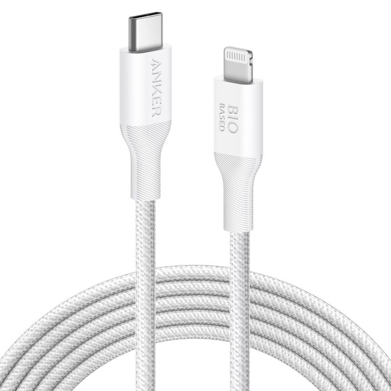 Anker 10&#39; Bio-Braided Lightning to USB-C ECO Friendly Fast Charging Cable - White, 1 of 6